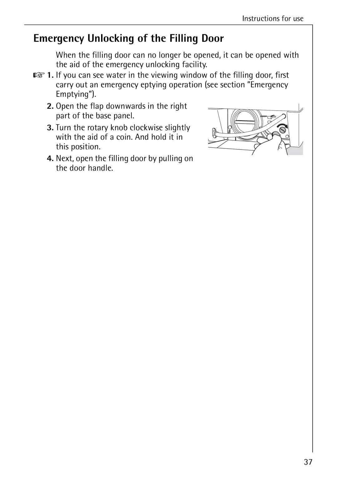 AEG 72330 manual Emergency Unlocking of the Filling Door 