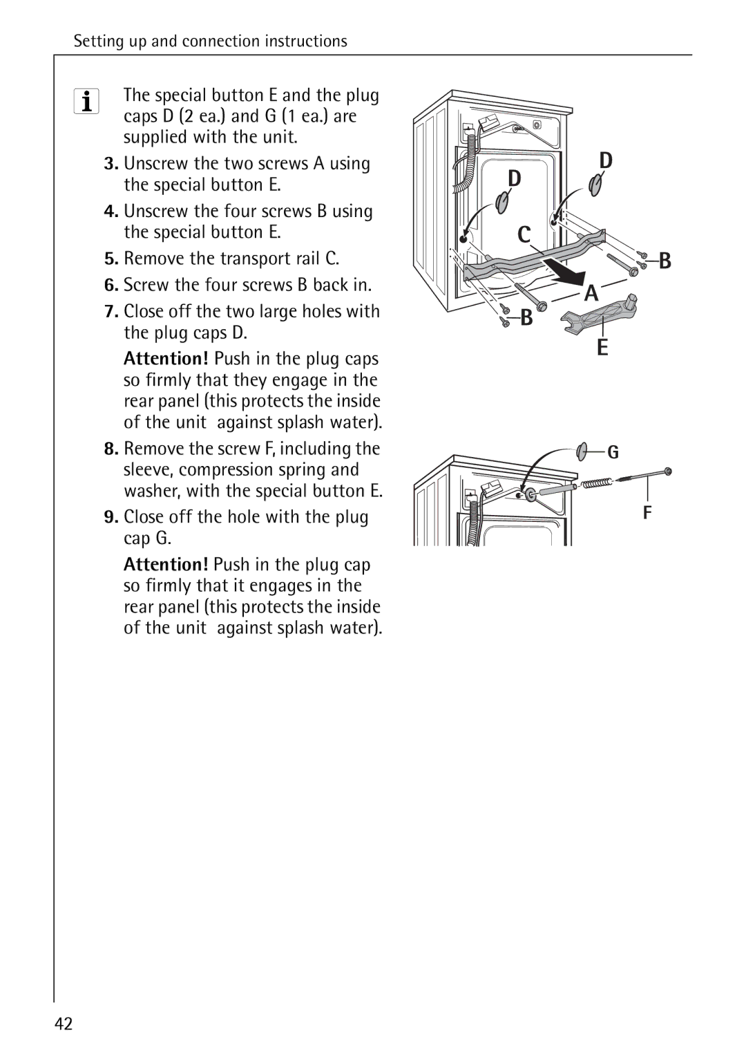 AEG 72330 manual Close off the hole with the plug cap G 