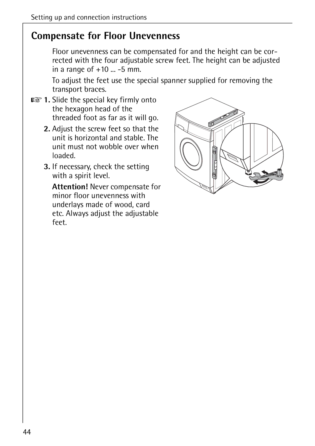 AEG 72330 manual Compensate for Floor Unevenness 