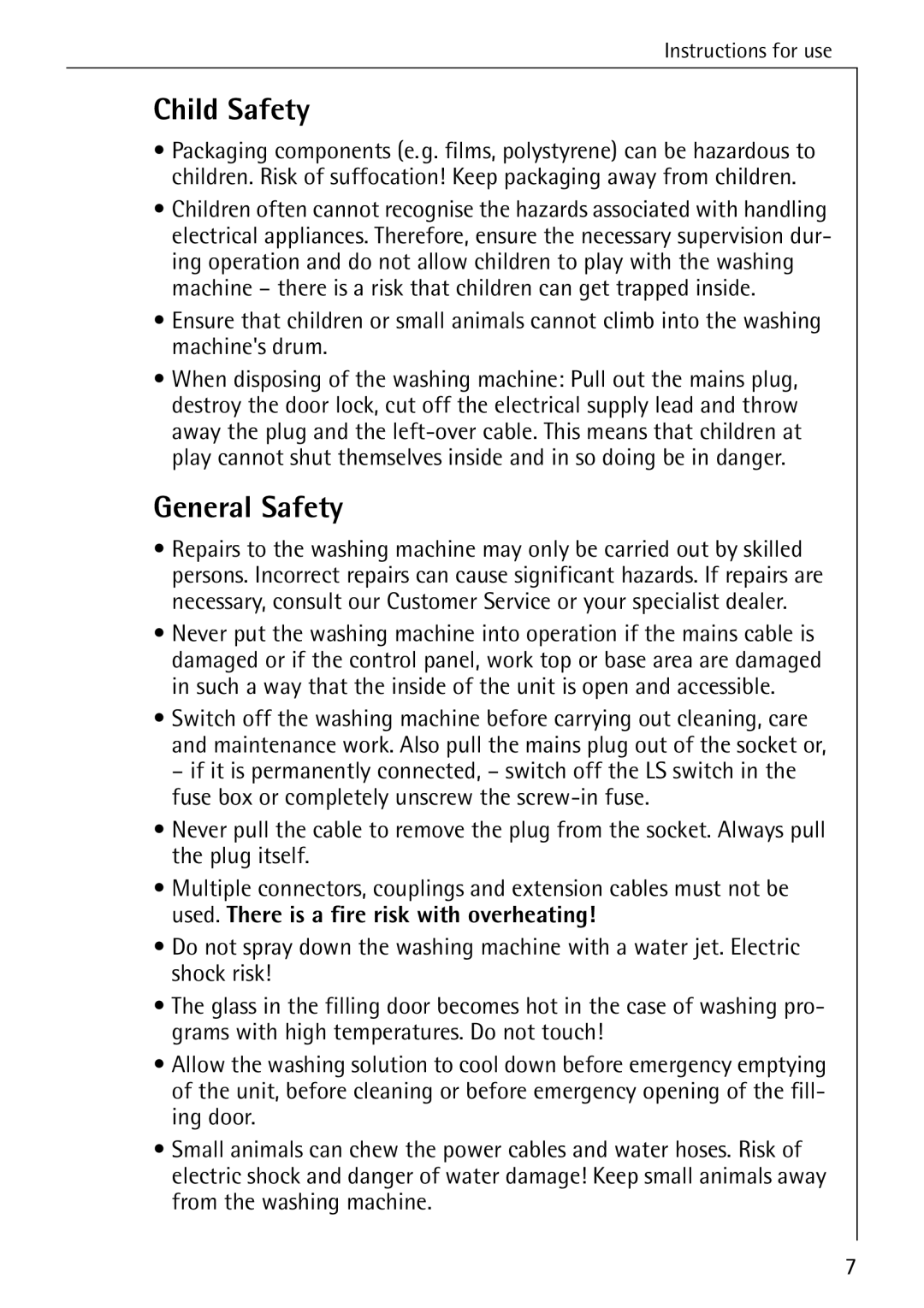 AEG 72330 manual Child Safety, General Safety 