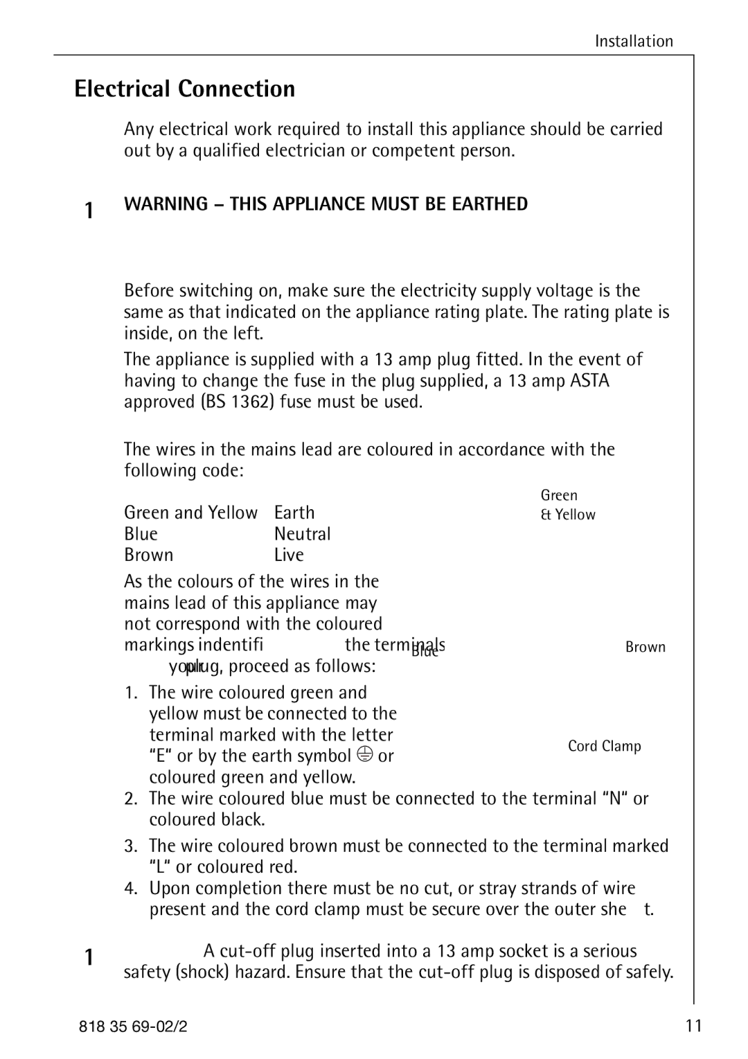 AEG 72358-KA3 manual Electrical Connection 