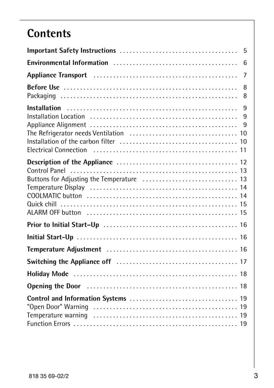 AEG 72358-KA3 manual Contents 