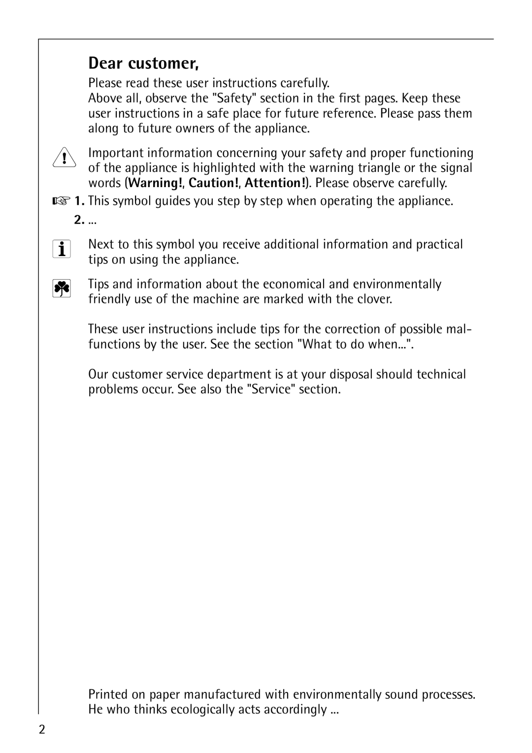 AEG 72620 manual Dear customer, Please read these user instructions carefully 