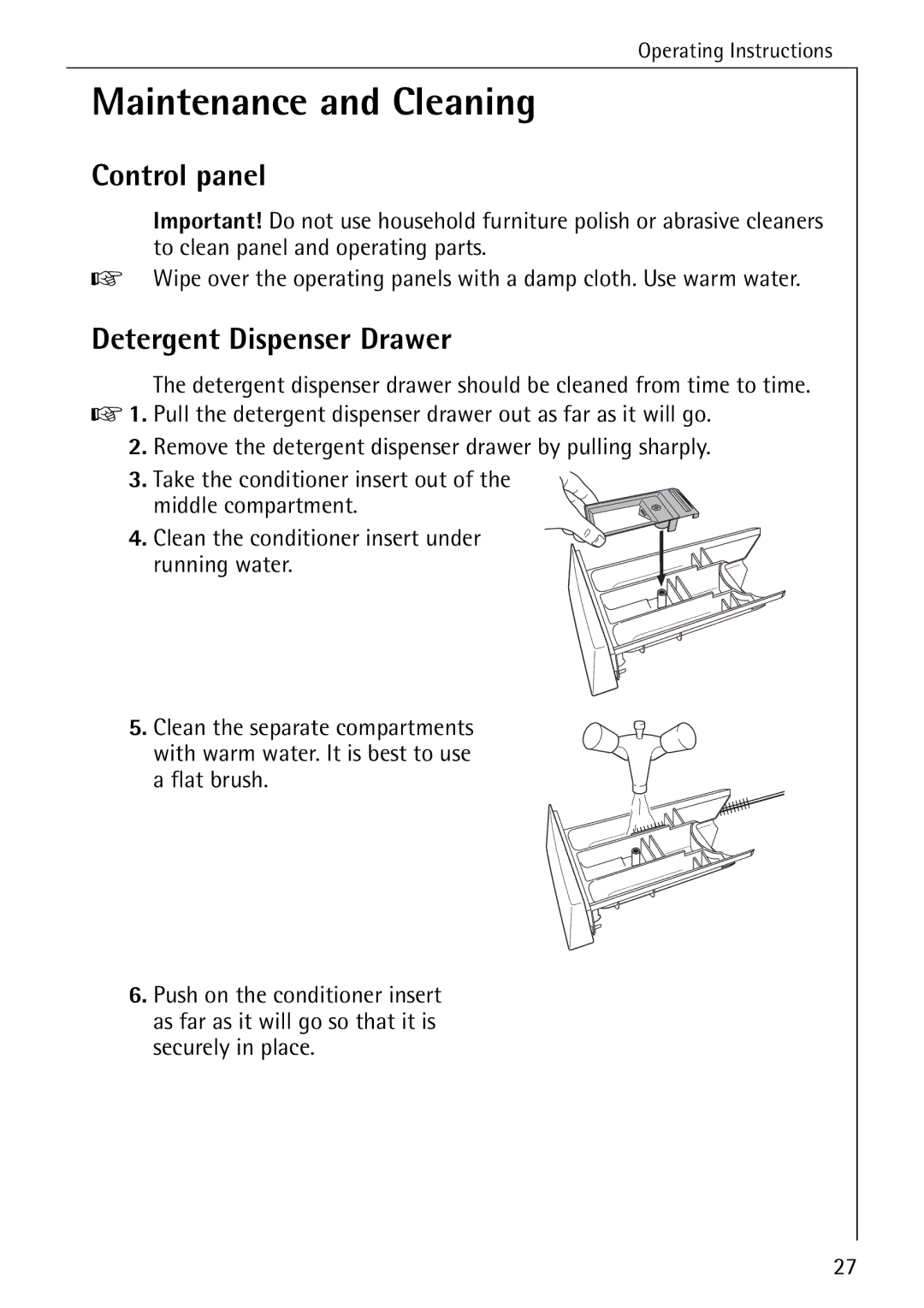 AEG 72630 manual Maintenance and Cleaning, Control panel 