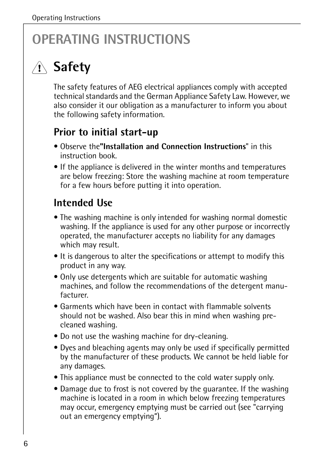 AEG 72630 manual Safety, Prior to initial start-up, Intended Use 