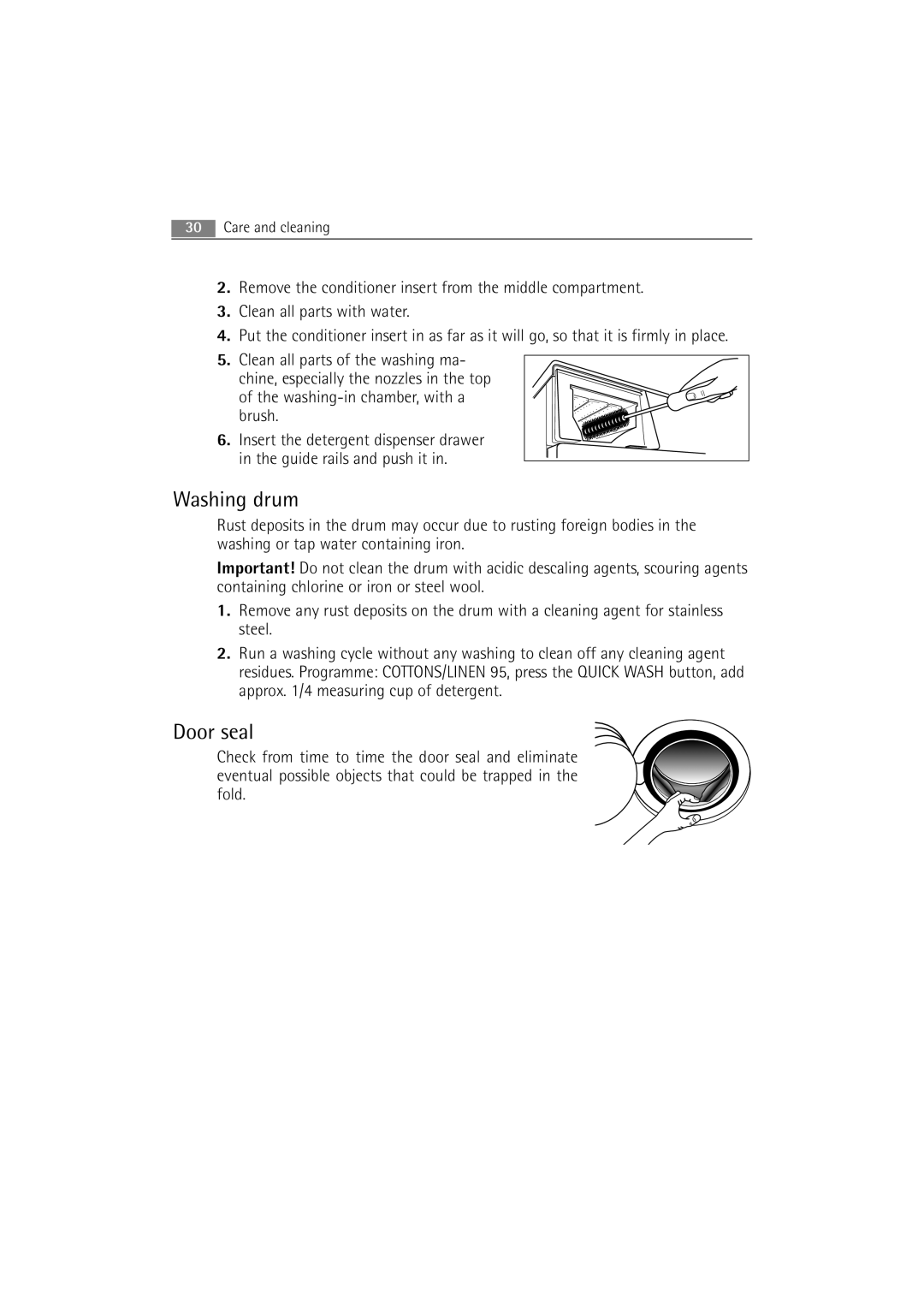 AEG 72640 user manual Washing drum, Door seal 