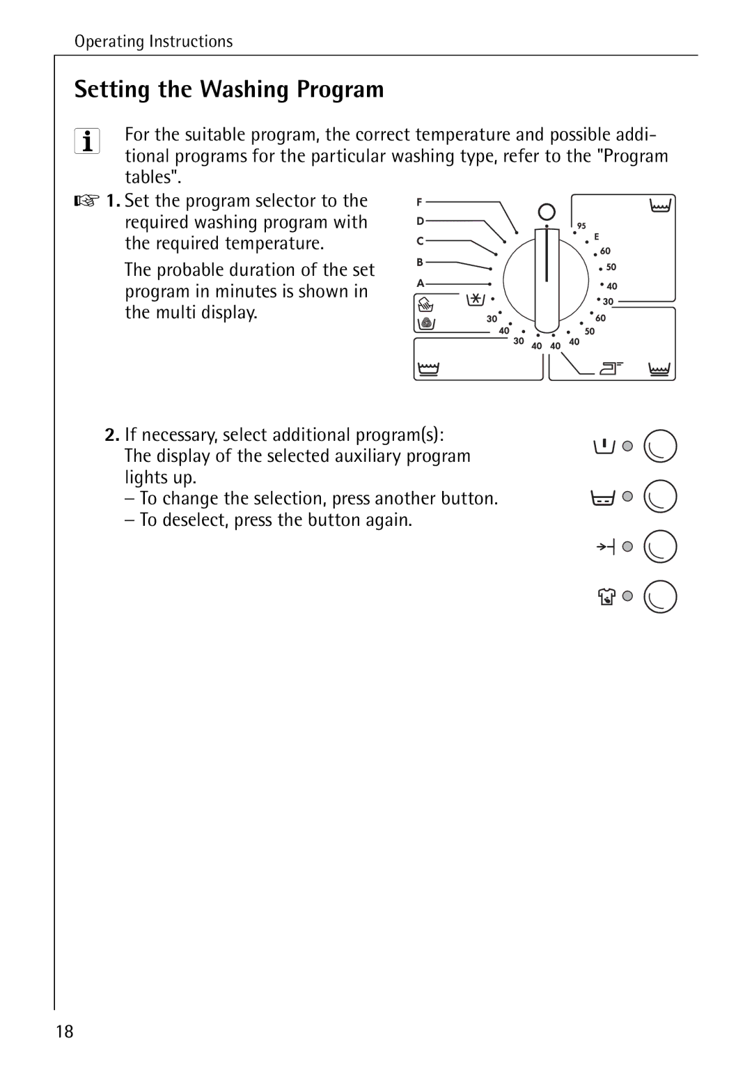 AEG 72640 manual Setting the Washing Program, Tables 