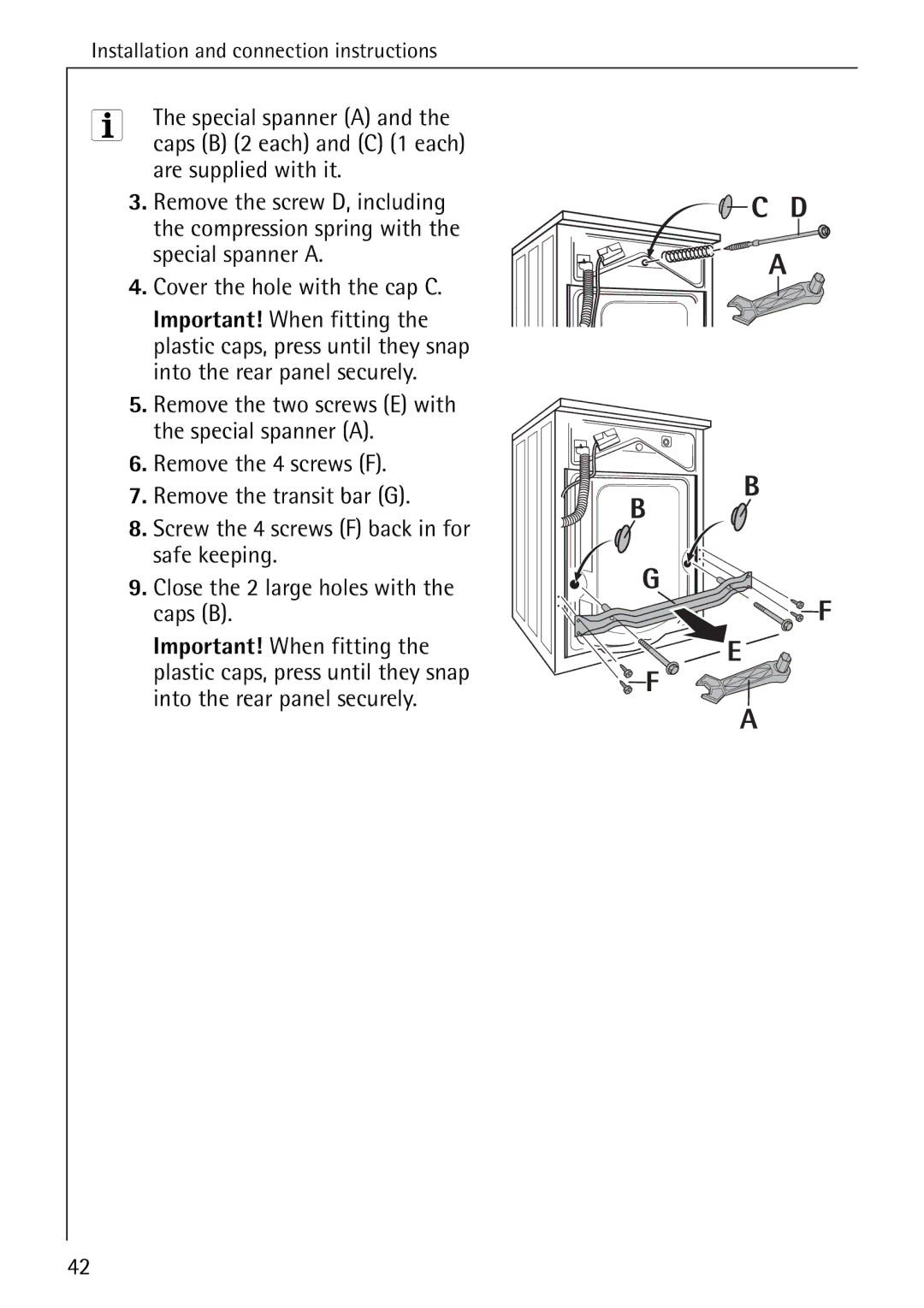 AEG 72640 manual Are supplied with it, Cover the hole with the cap C 