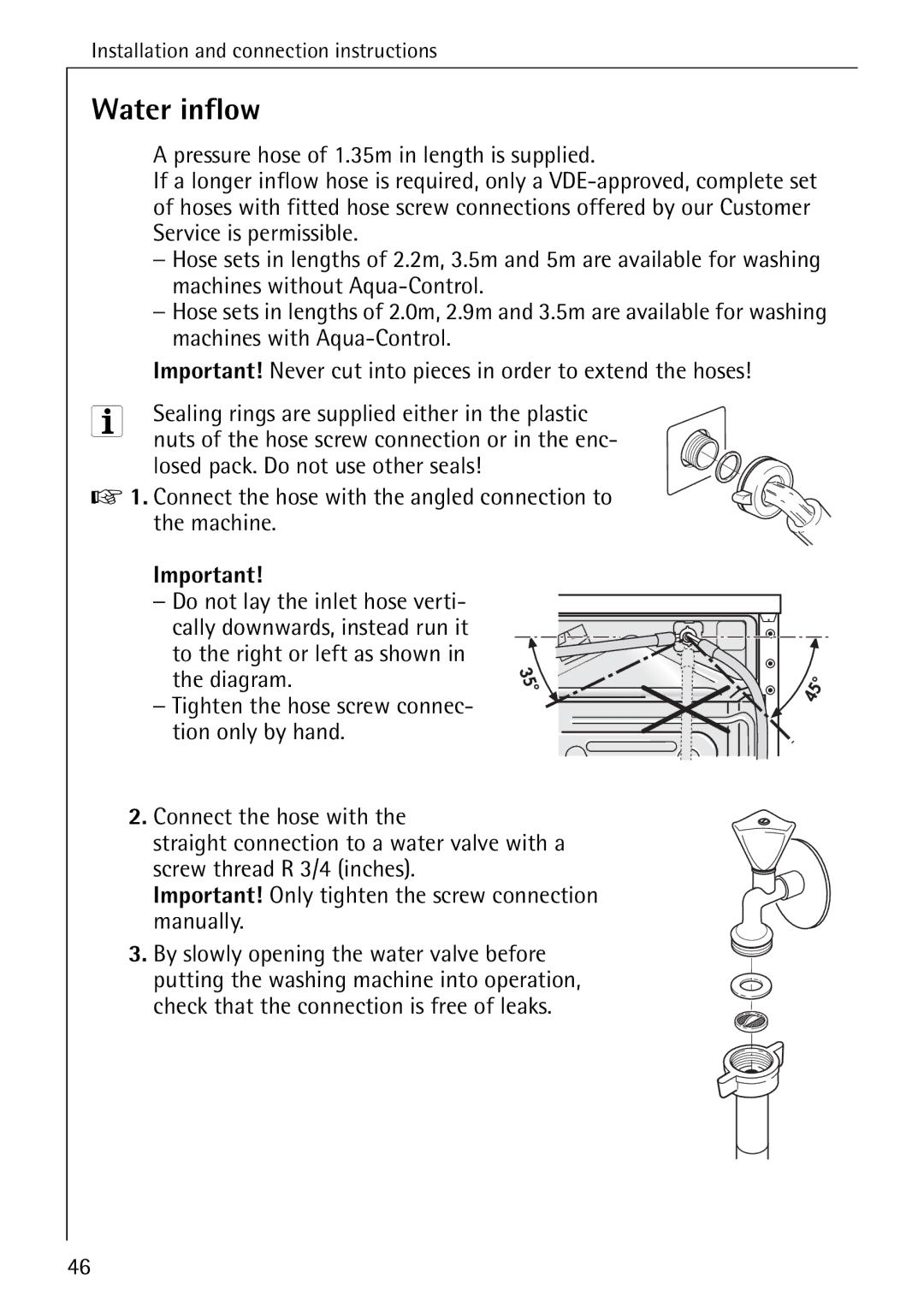 AEG 72640 manual Water inflow 