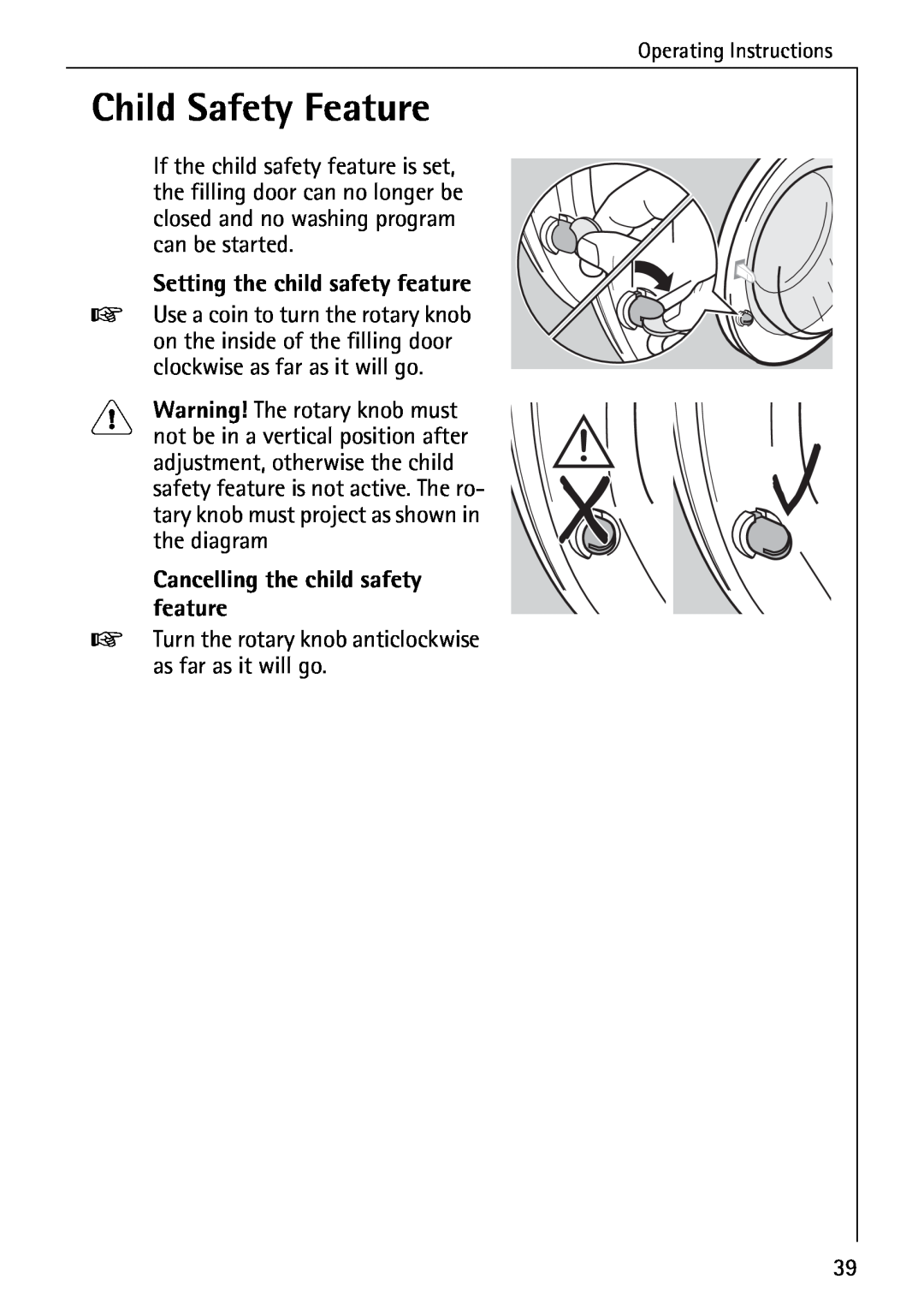 AEG 72640 manual Child Safety Feature, Cancelling the child safety feature 