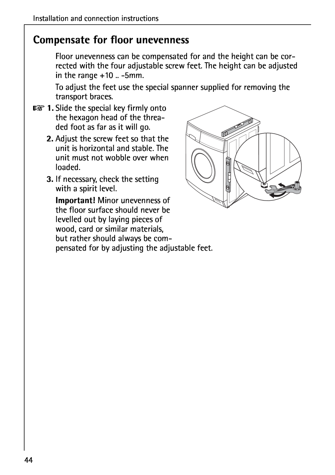 AEG 72640 manual Compensate for floor unevenness 