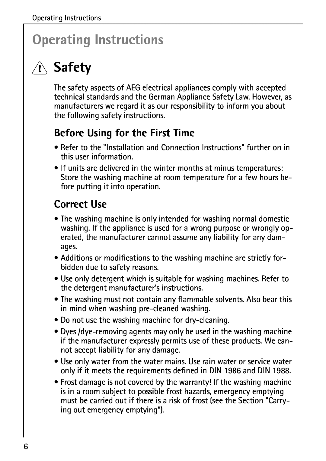 AEG 72640 manual Operating Instructions, Safety, Before Using for the First Time, Correct Use 