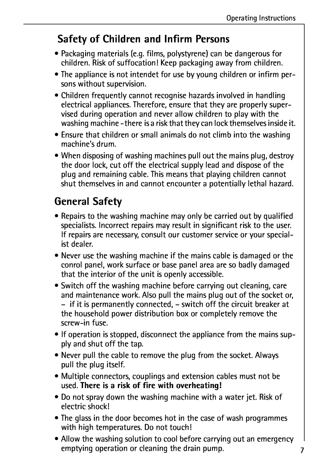 AEG 72640 manual Safety of Children and Infirm Persons, General Safety 