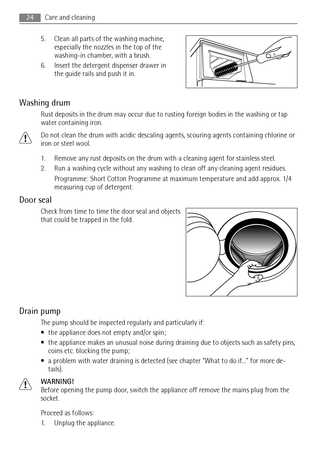 AEG 72850 user manual Washing drum, Door seal, Drain pump 