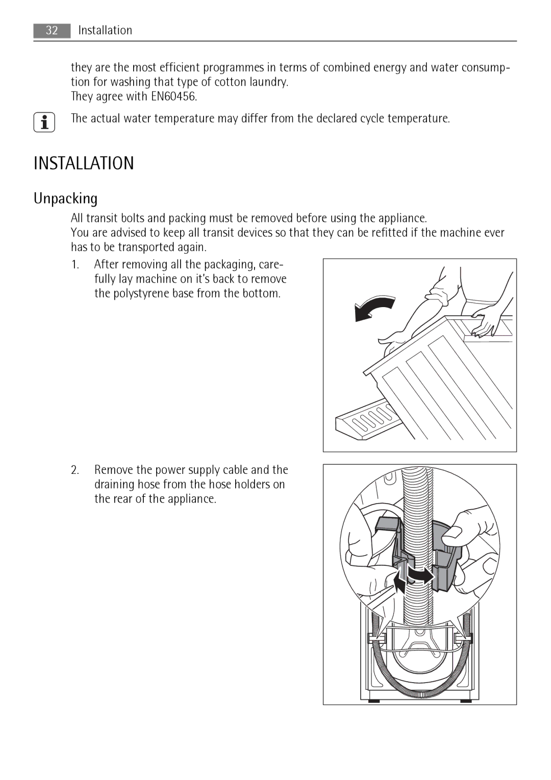 AEG 72850 user manual Installation, Unpacking 