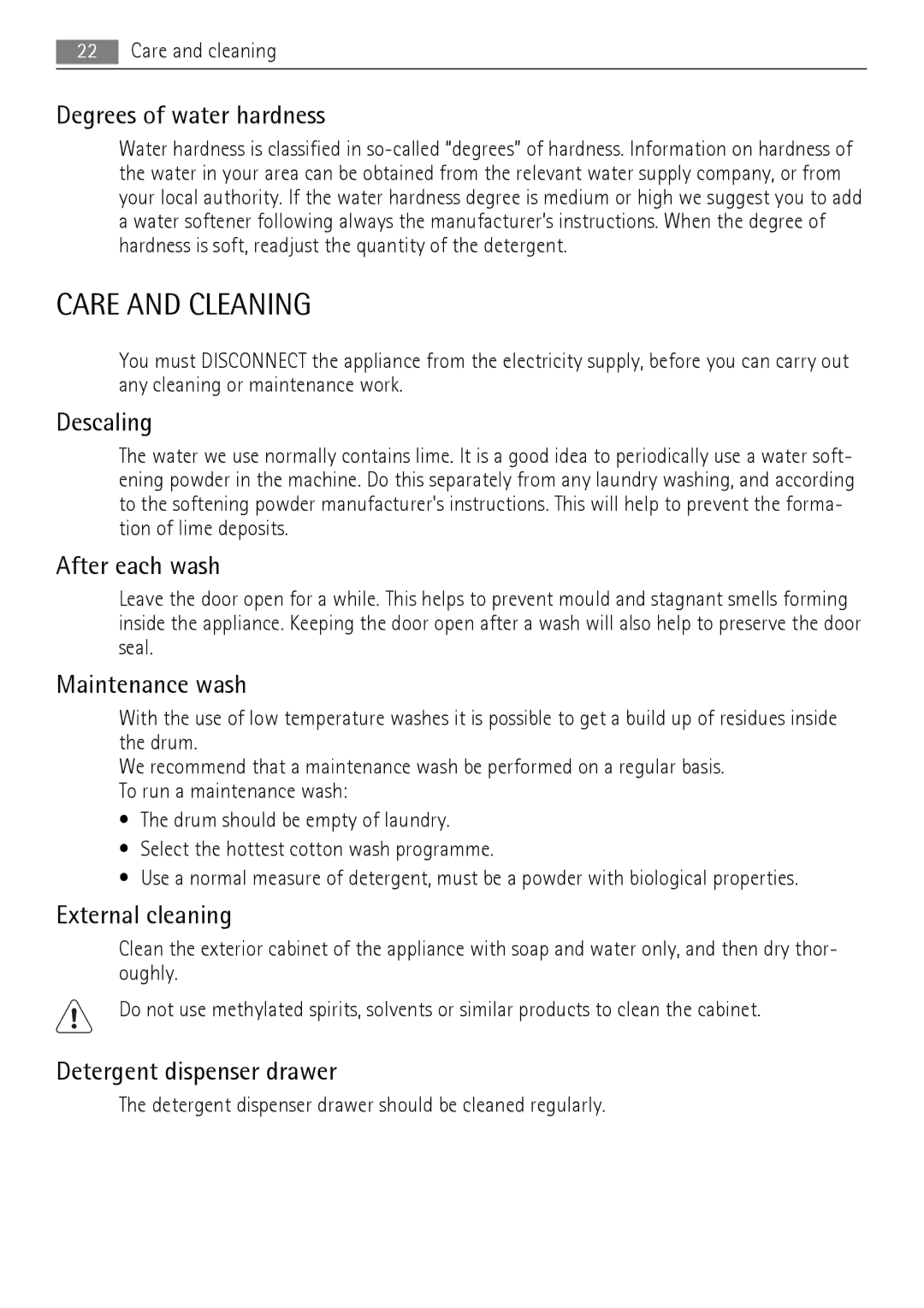 AEG 73742 user manual Care and Cleaning 