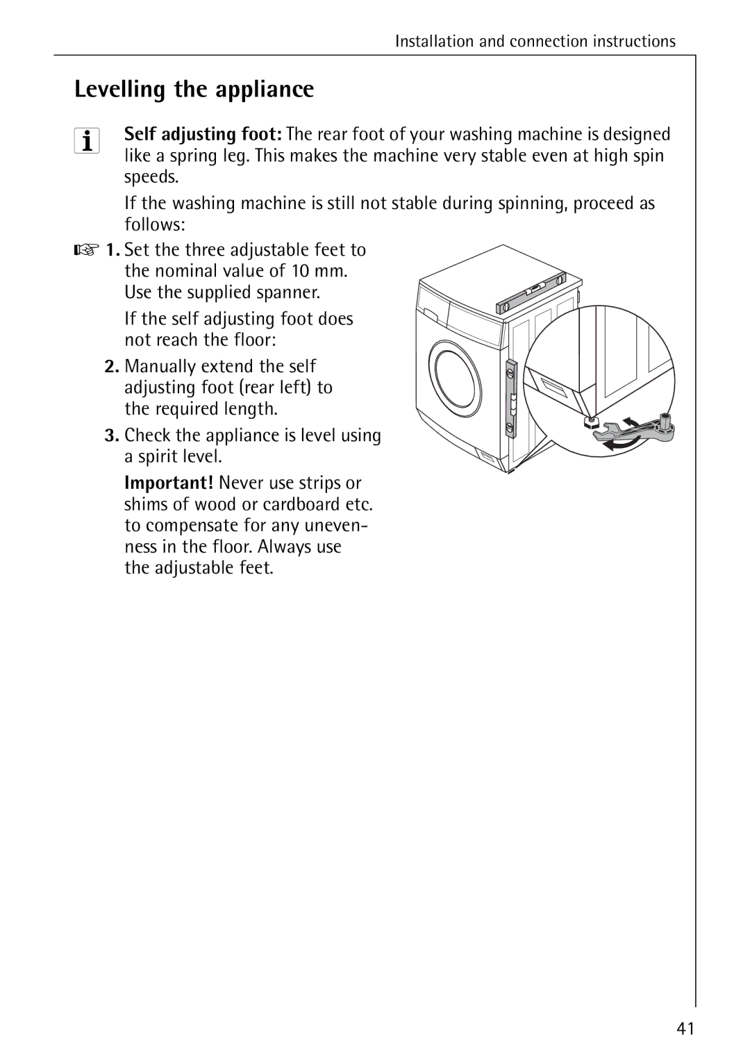 AEG 74335 manual Levelling the appliance 