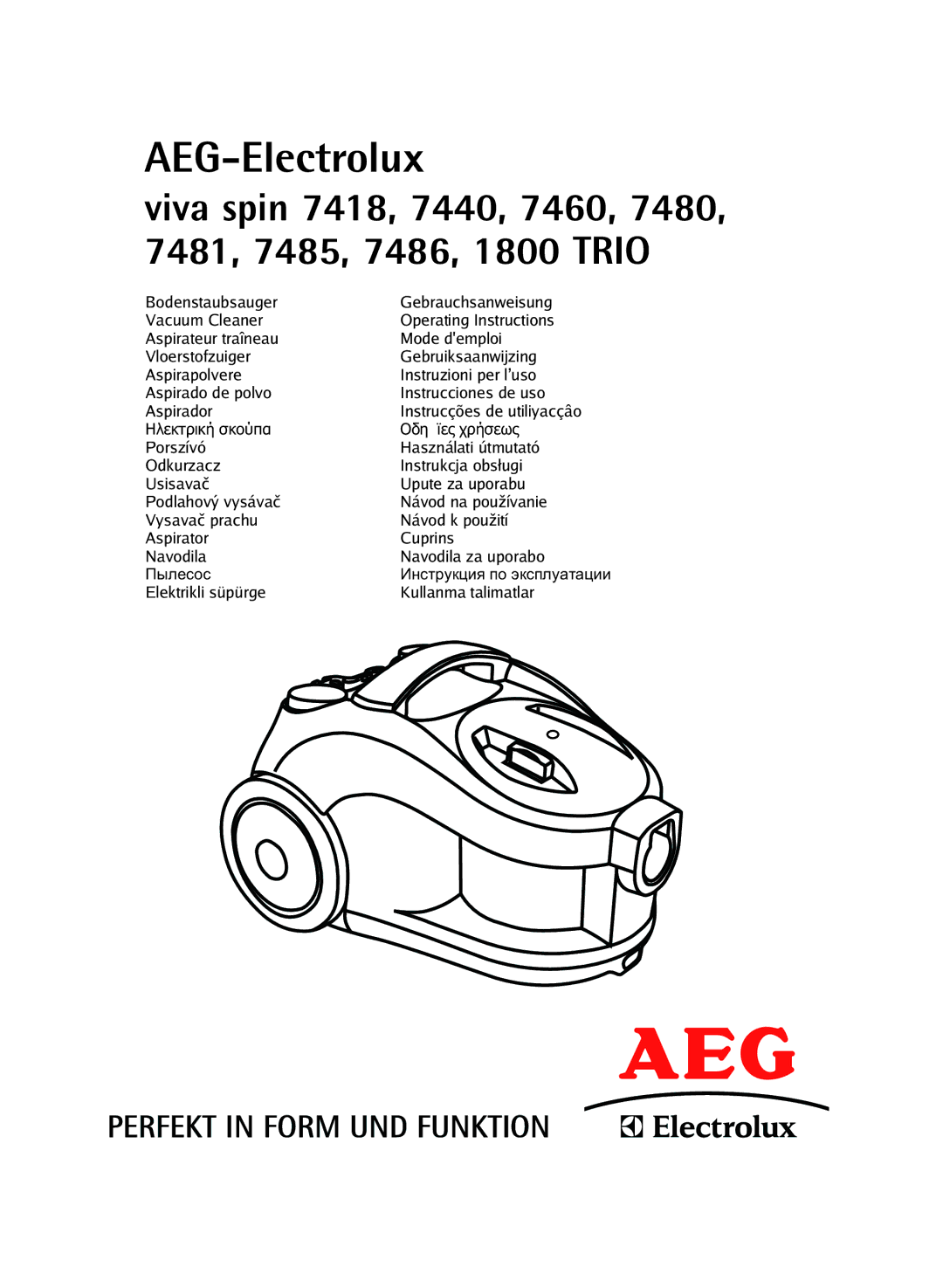 AEG 7480, 7485, 7460, 7481, 7486, 7418, 7440, 1800 manual AEG-Electrolux 