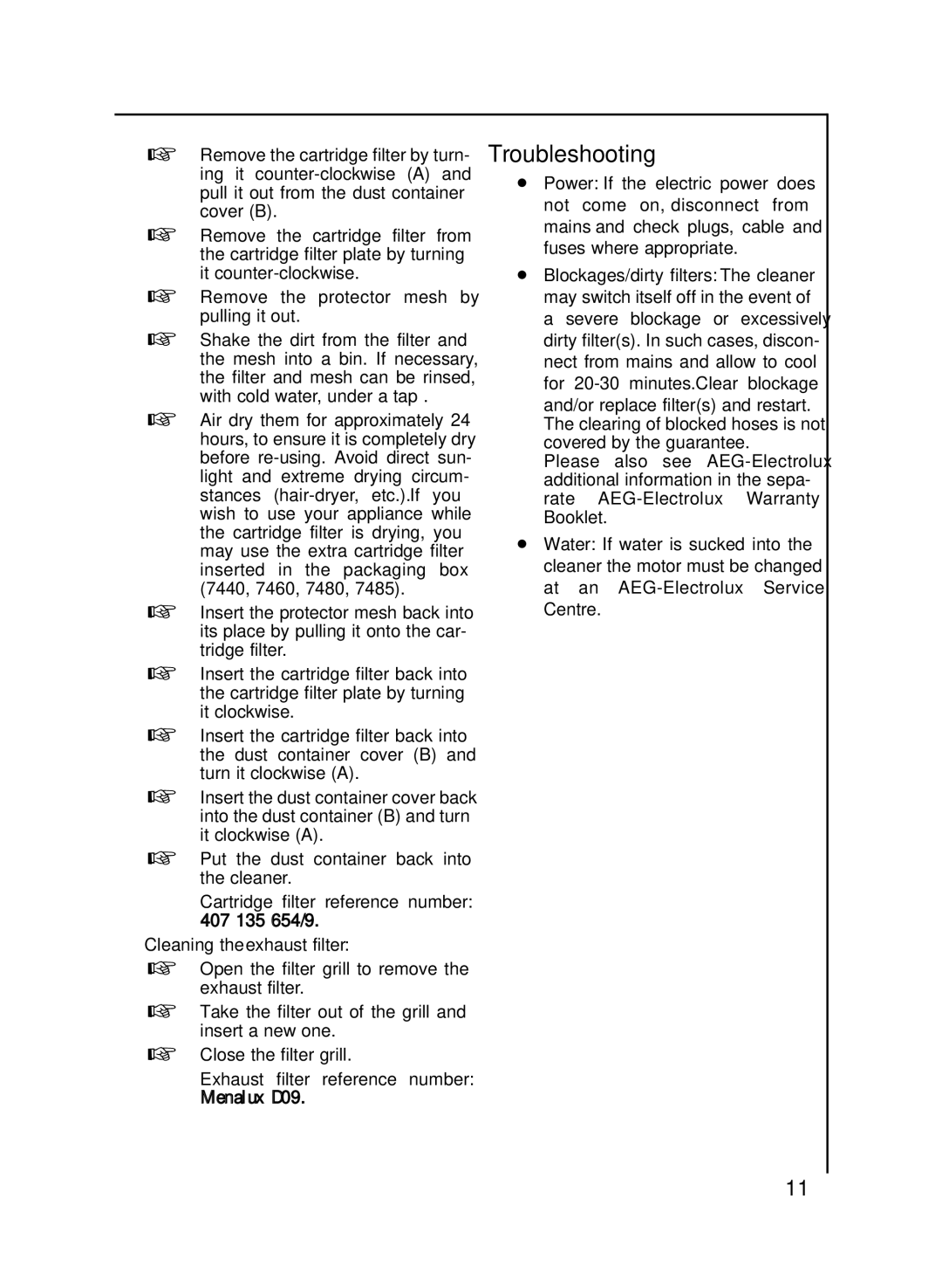 AEG 7460, 7485, 7480, 7481, 7486, 7418, 7440, 1800 manual Troubleshooting 