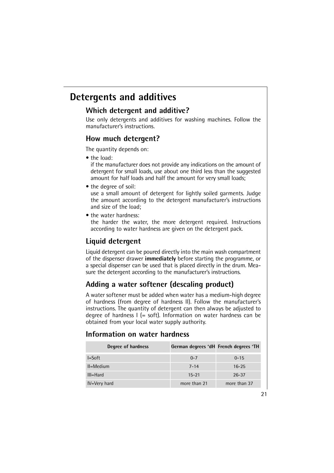 AEG 74900 manual Detergents and additives 