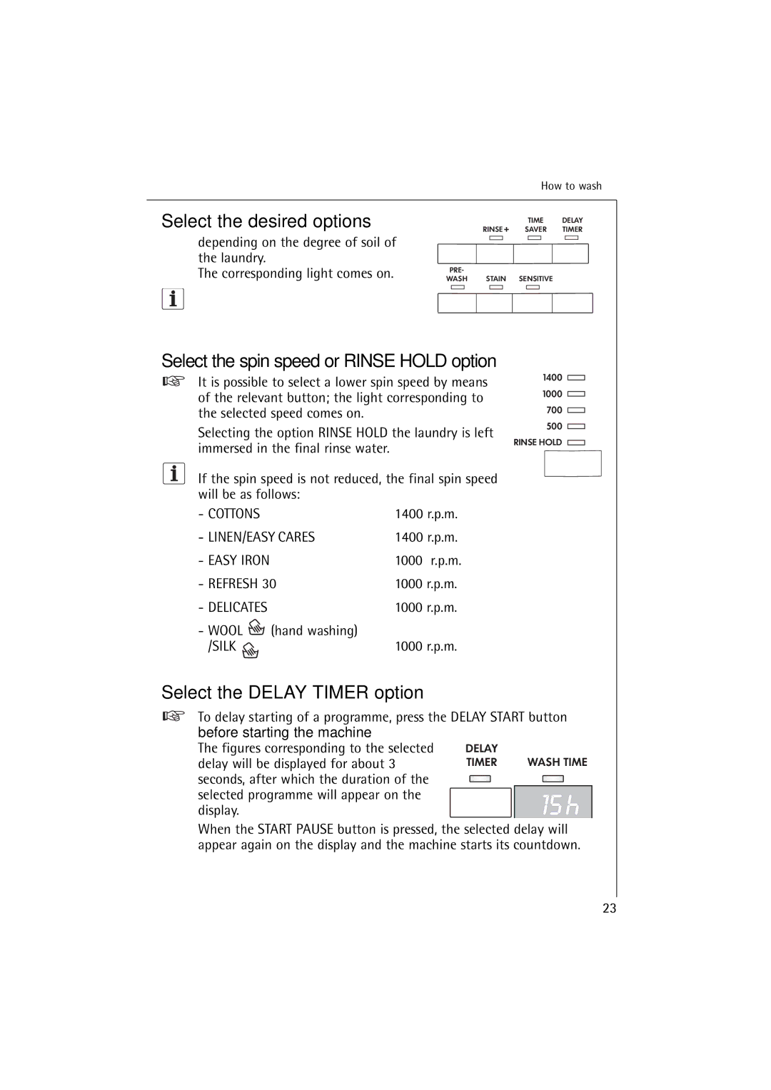 AEG 74900 manual Select the desired options, Select the Delay Timer option 