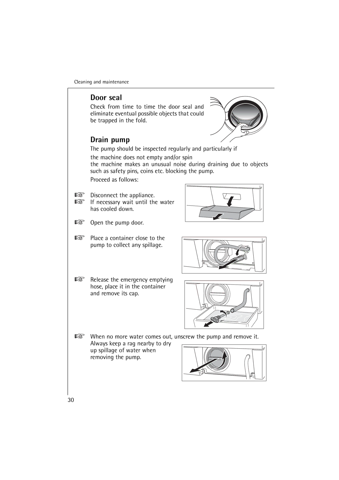 AEG 74900 manual Door seal, Drain pump 