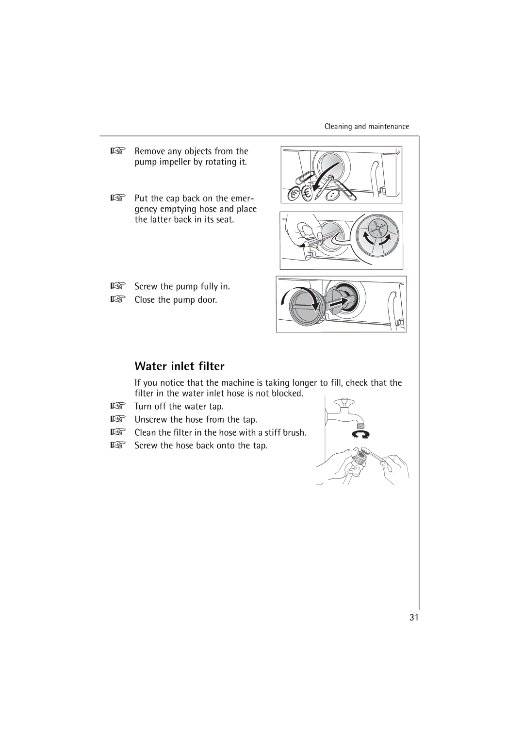 AEG 74900 manual Water inlet filter 