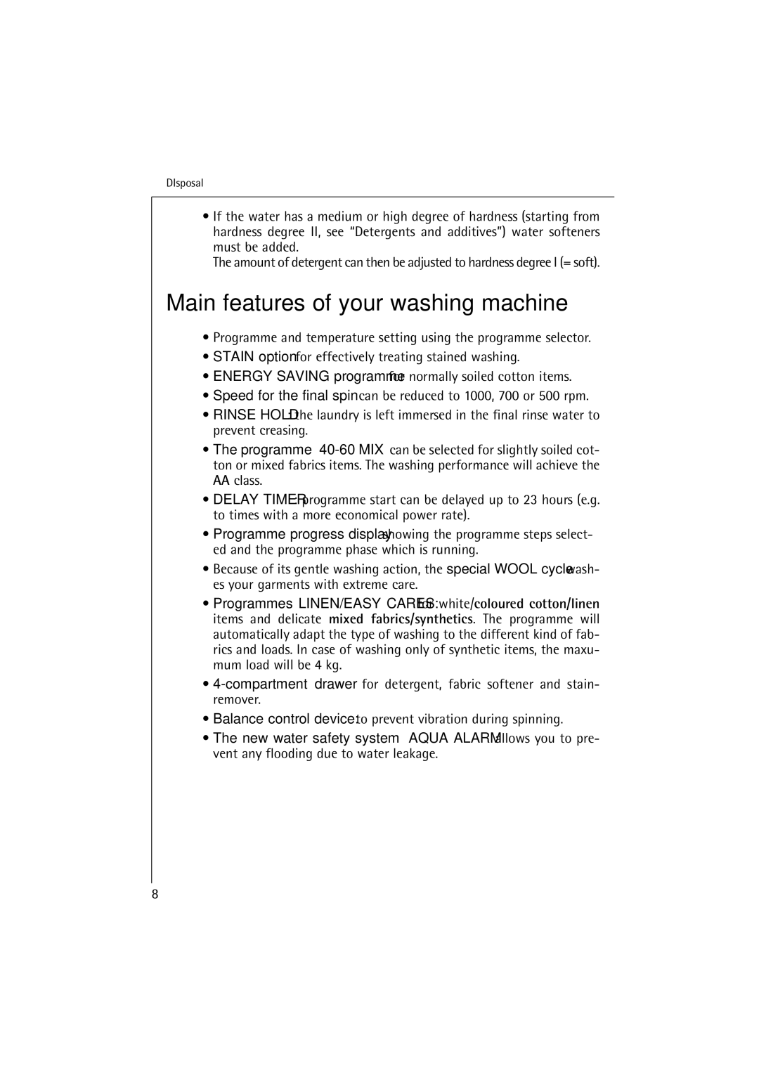 AEG 74900 manual Main features of your washing machine 