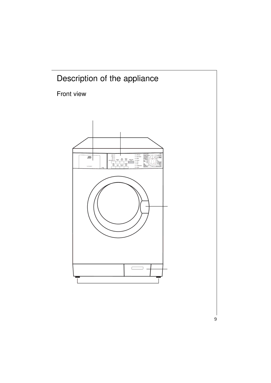 AEG 74900 manual Description of the appliance, Front view 