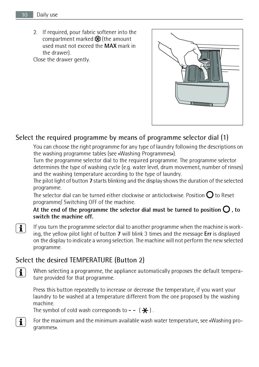 AEG 74950A user manual Select the desired Temperature Button 