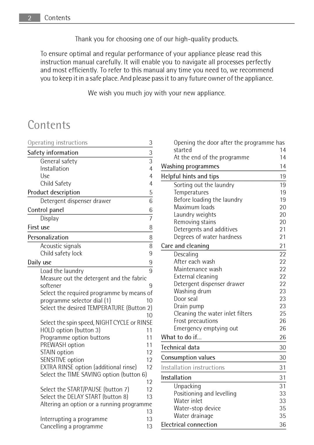 AEG 74950A user manual Contents 