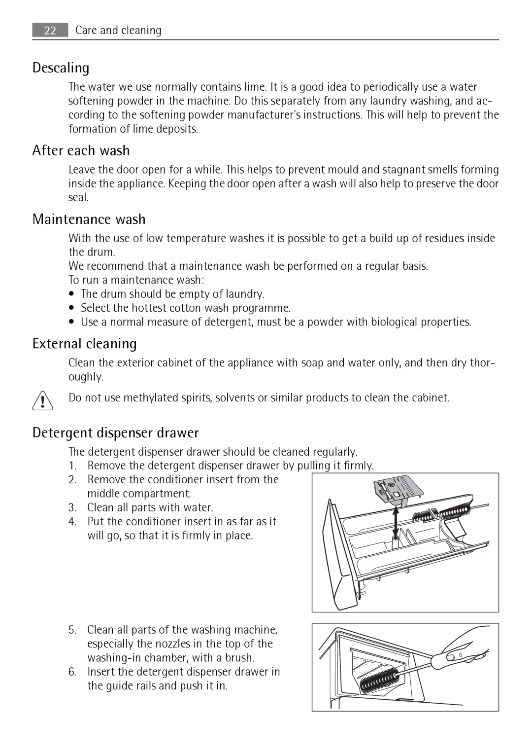 AEG 74950A user manual Descaling, After each wash, Maintenance wash, External cleaning 