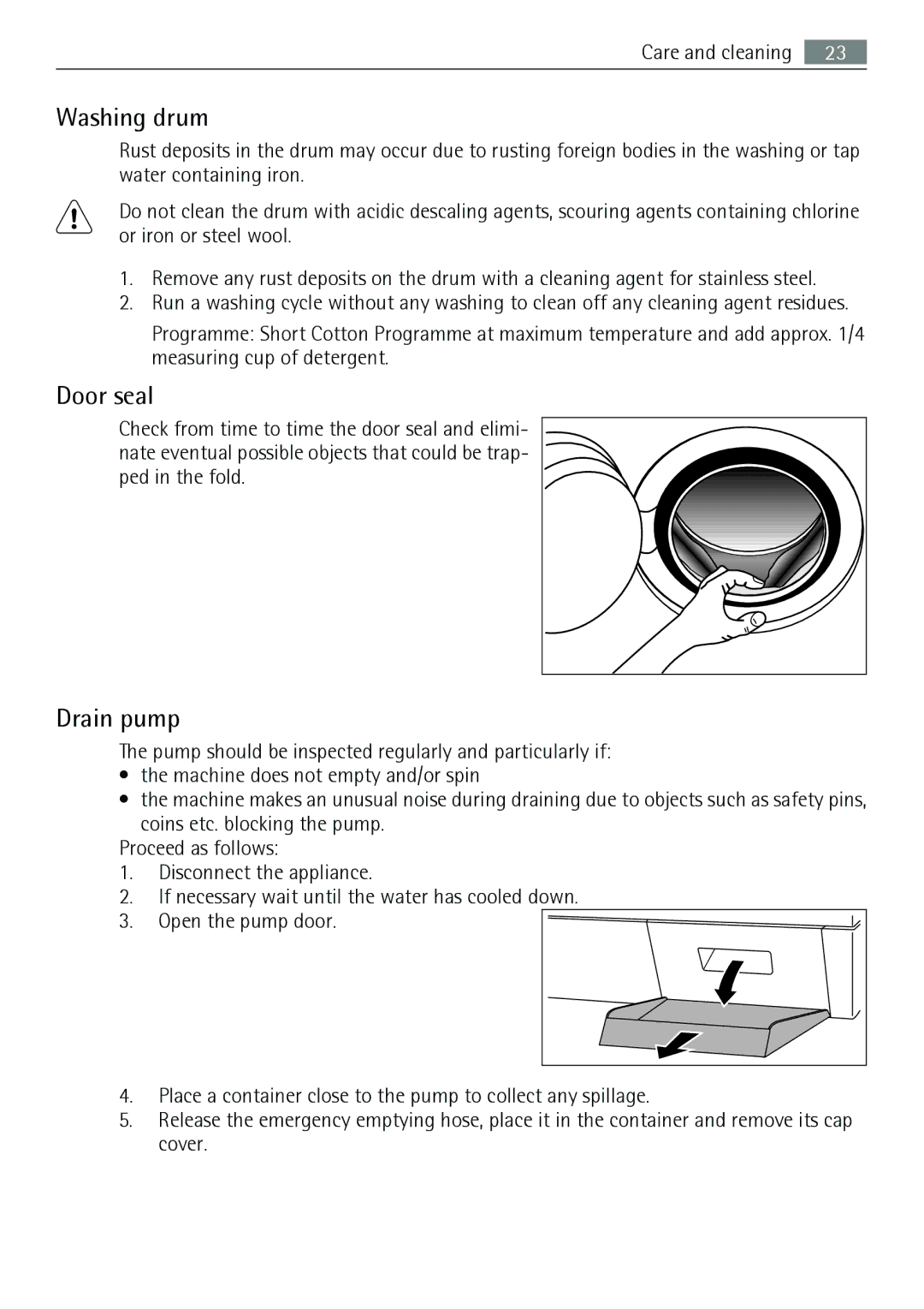 AEG 74950A user manual Washing drum, Door seal, Drain pump 