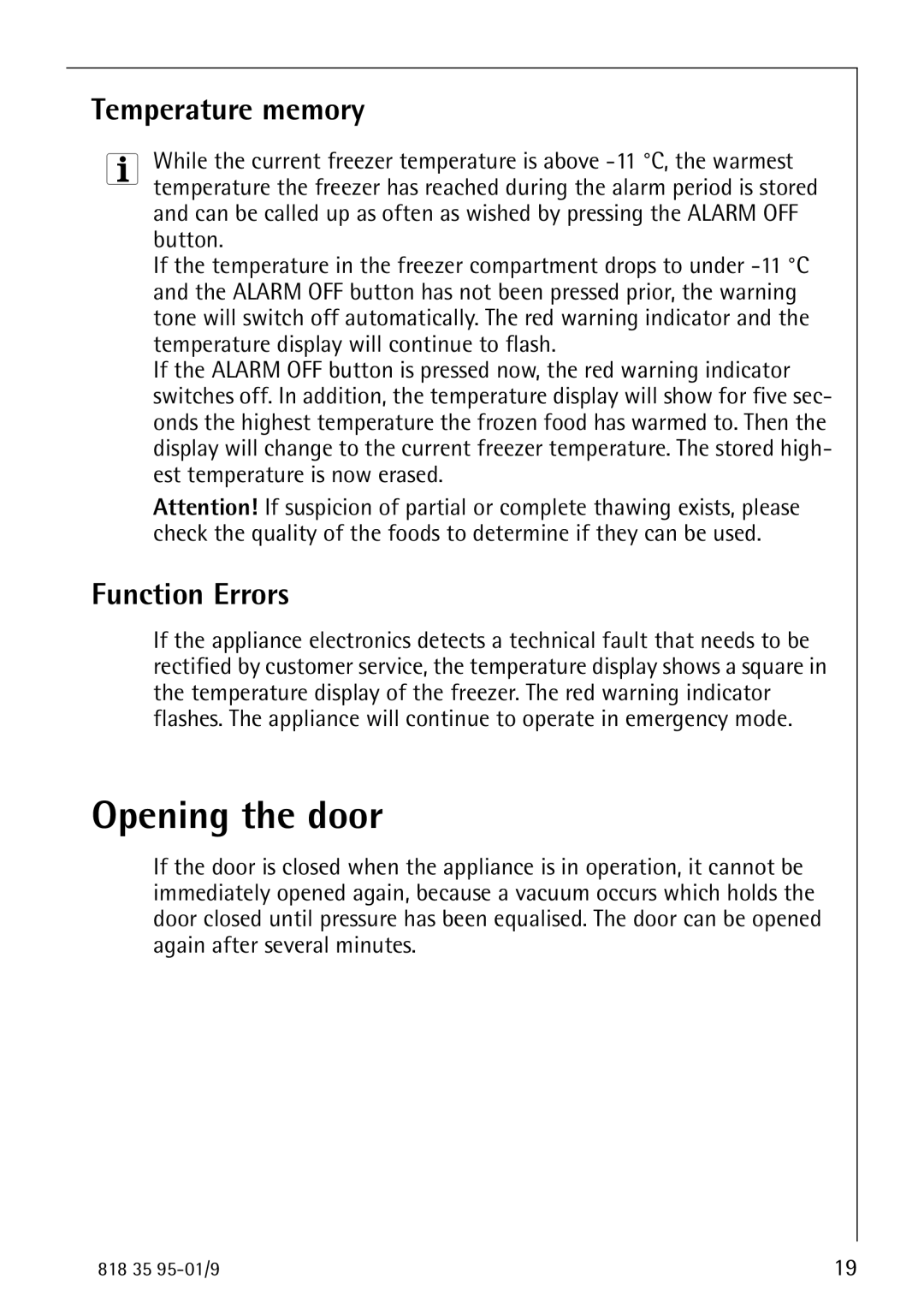 AEG 75248 GA1 manual Temperature memory, Function Errors 