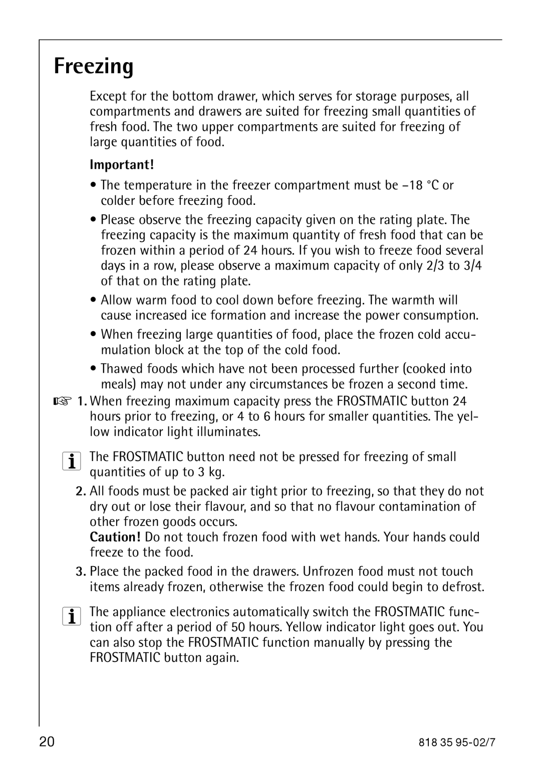 AEG 75248 GA3 manual Freezing 