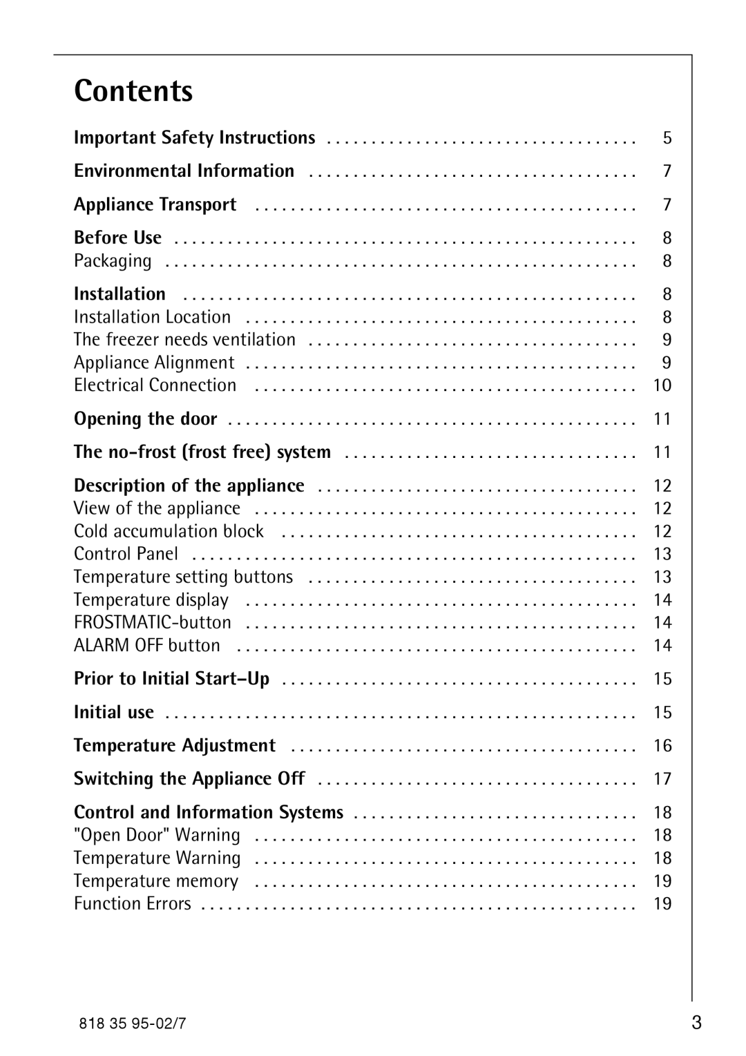 AEG 75248 GA3 manual Contents 