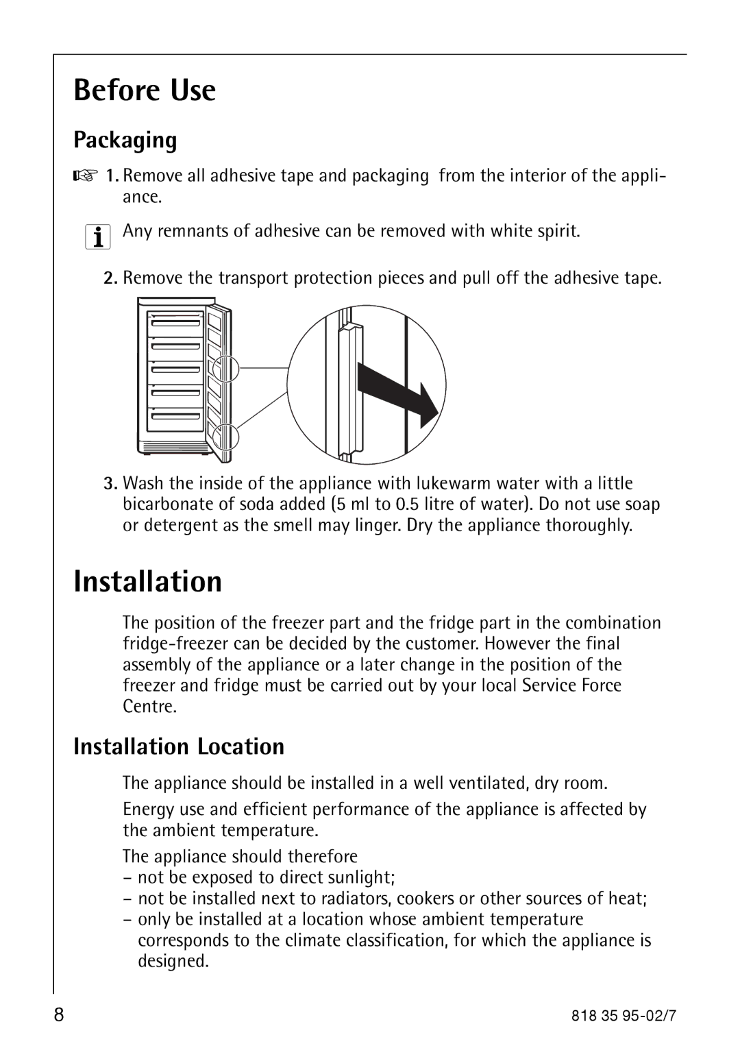 AEG 75248 GA3 manual Before Use, Packaging, Installation Location 