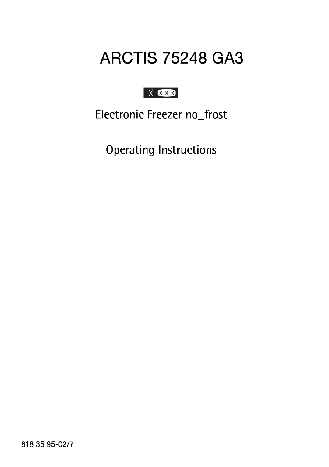 AEG manual ARCTIS 75248 GA3, Electronic Freezer nofrost Operating Instructions 