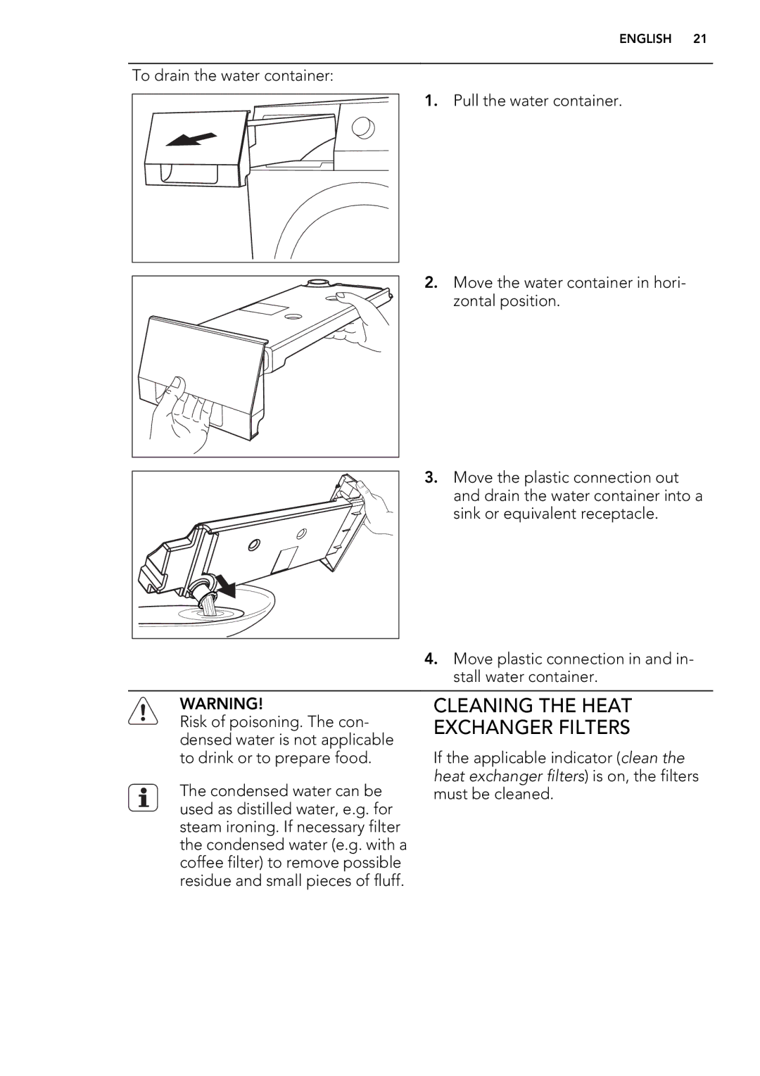 AEG 75470AH user manual Cleaning the Heat, Exchanger Filters 