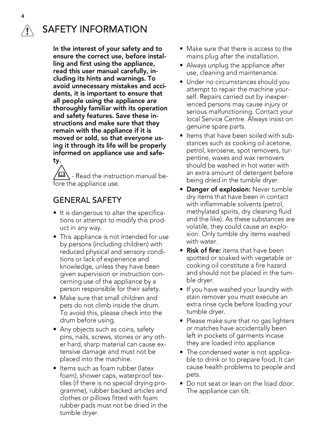 AEG 75470AH user manual Safety Information, General Safety 