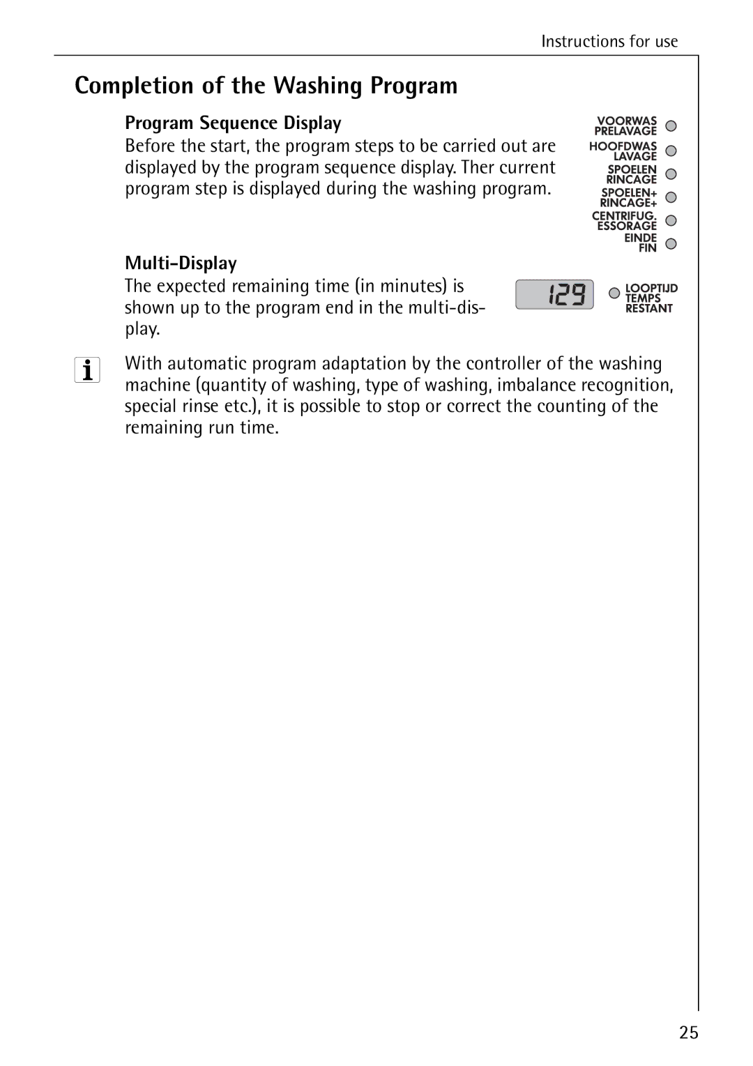 AEG 76730 manual Completion of the Washing Program, Program Sequence Display, Multi-Display 