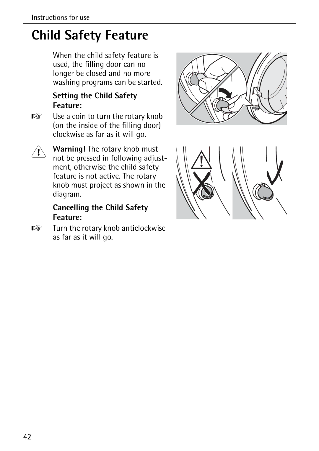 AEG 76730 manual Setting the Child Safety Feature, Cancelling the Child Safety Feature 