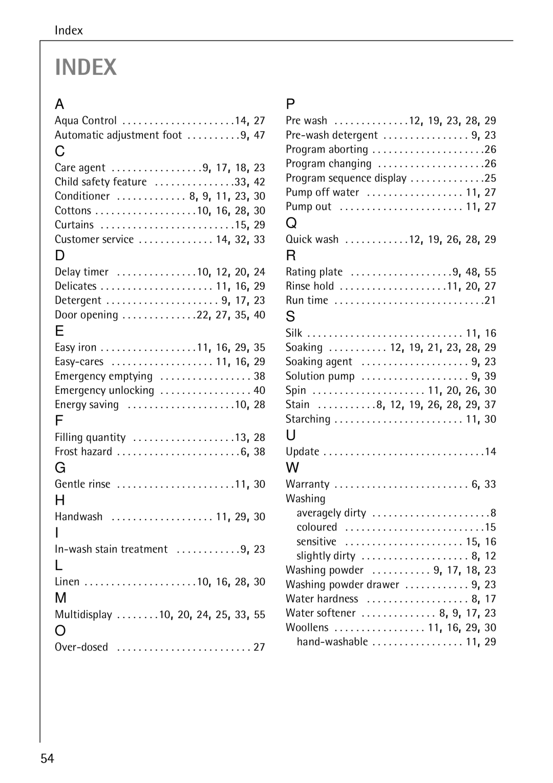 AEG 76730 manual Index 