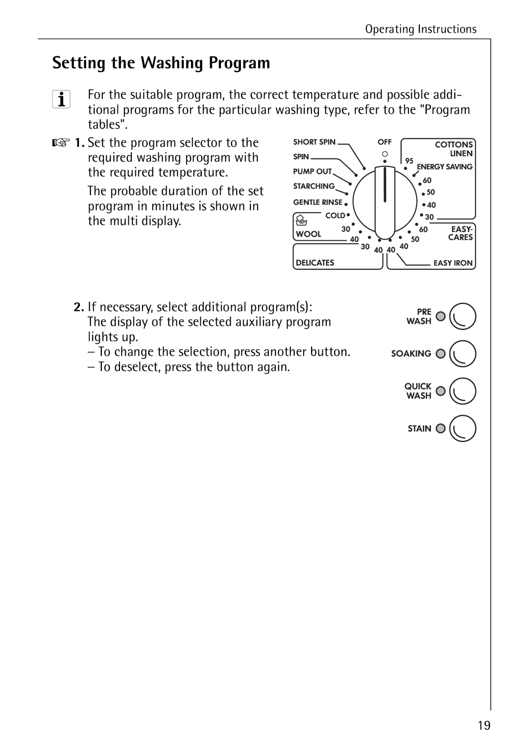 AEG 76730 manual Setting the Washing Program, Tables 