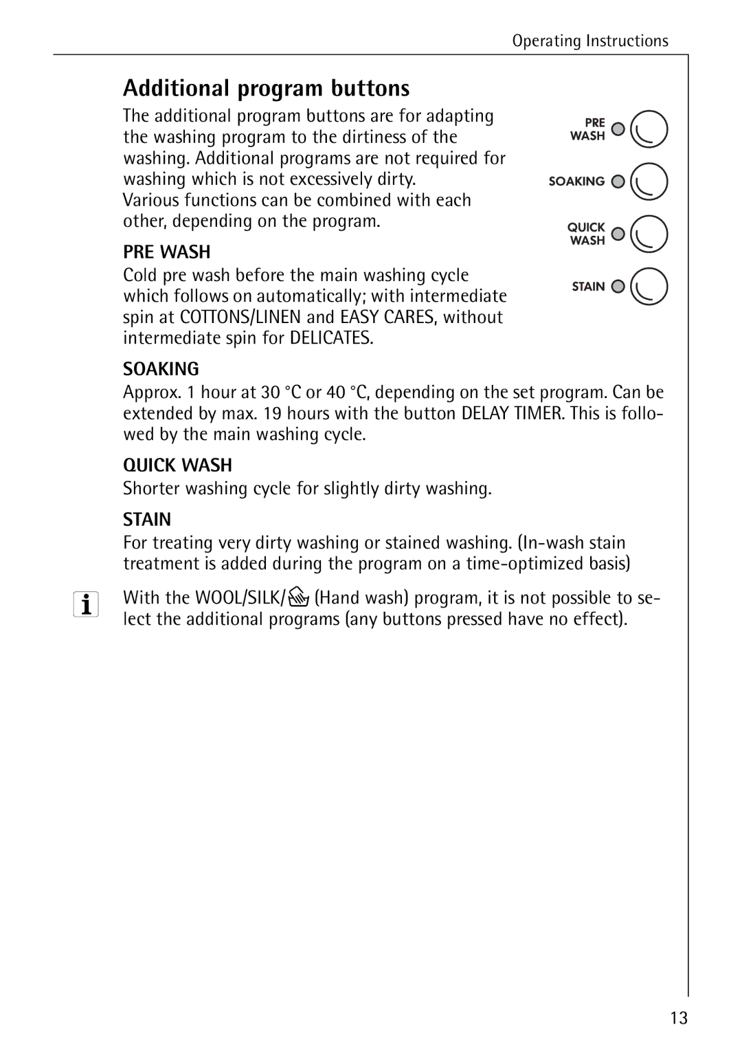 AEG 76760 manual Additional program buttons 