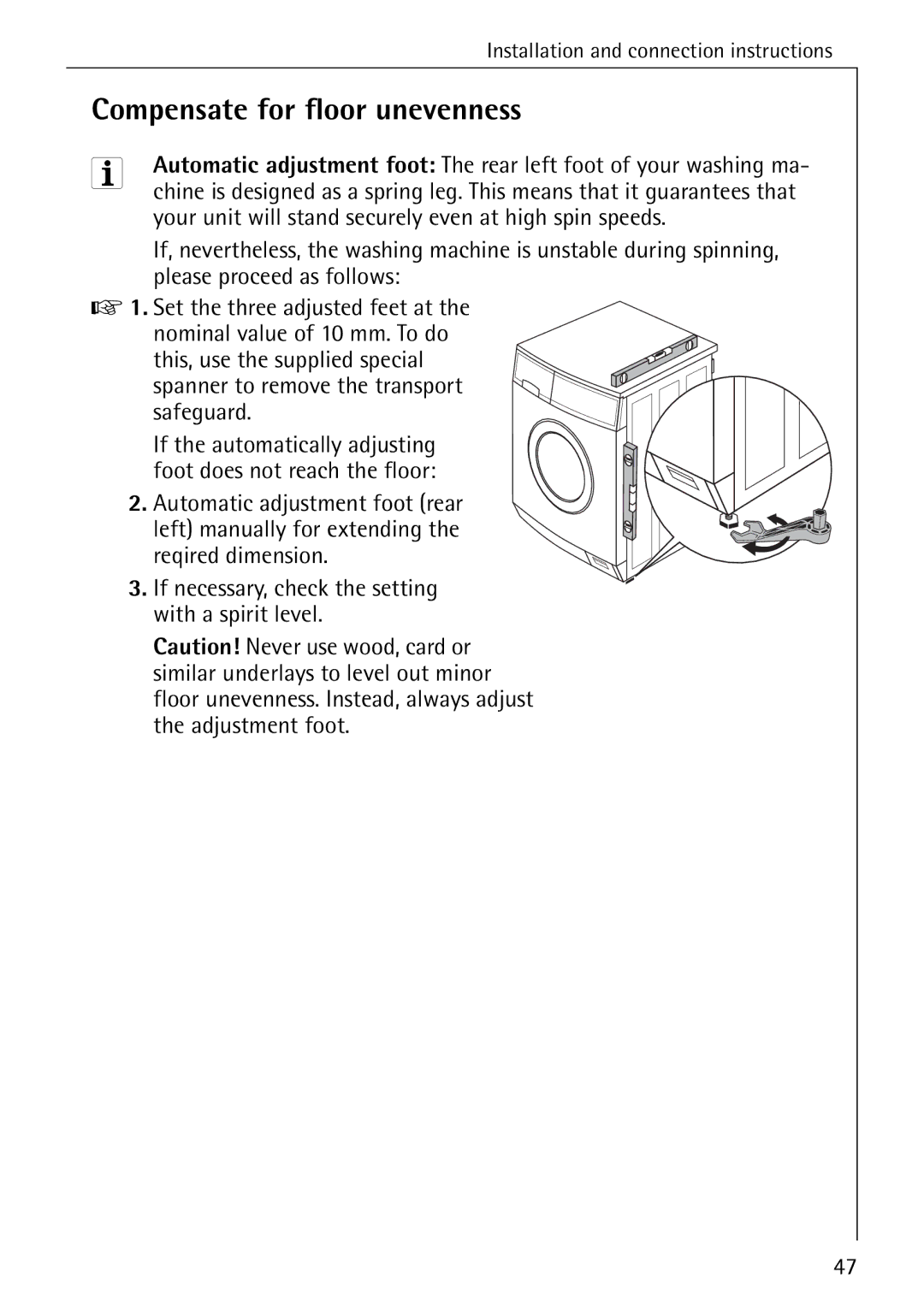 AEG 76760 manual Compensate for floor unevenness 