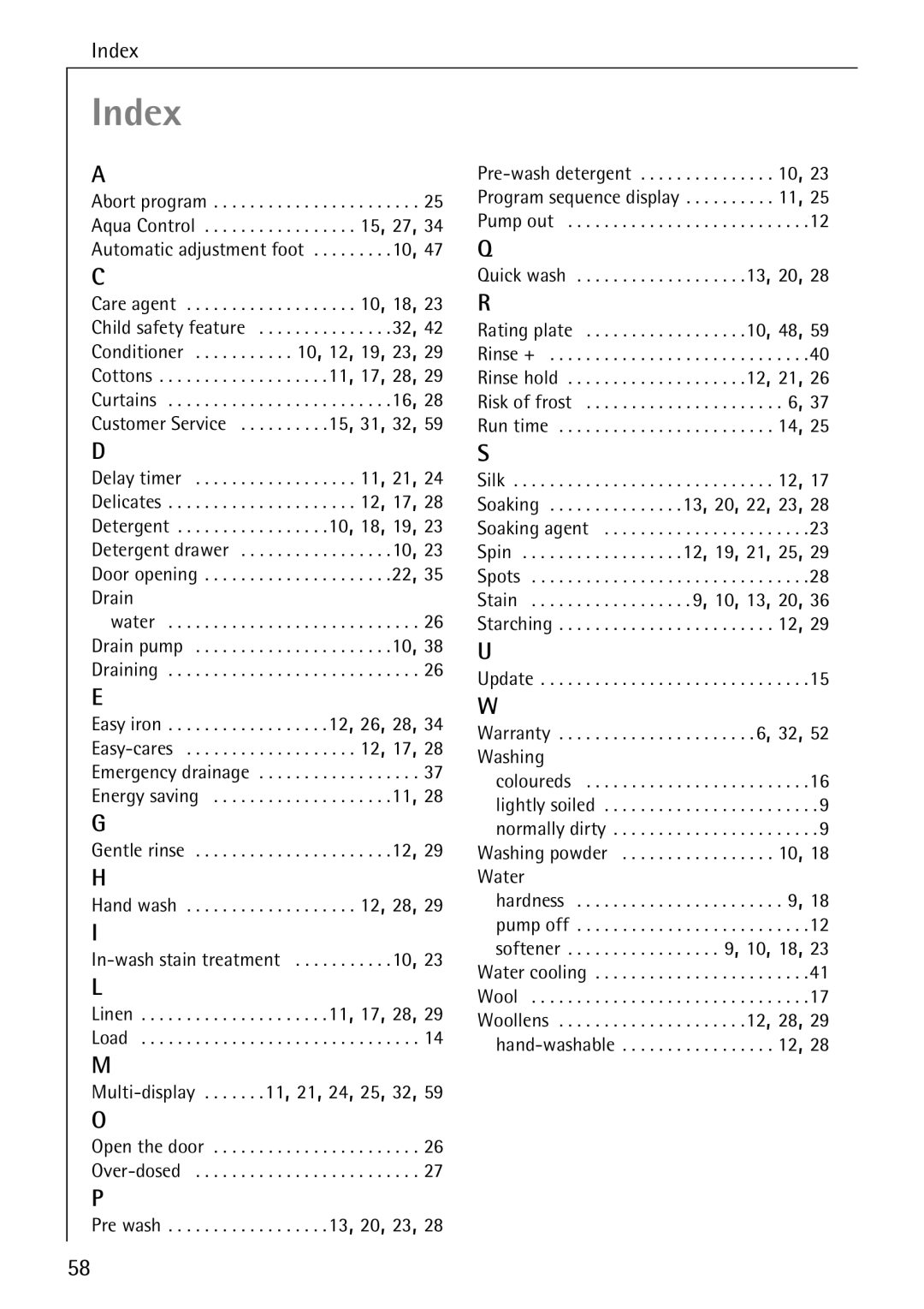 AEG 76760 manual Index 