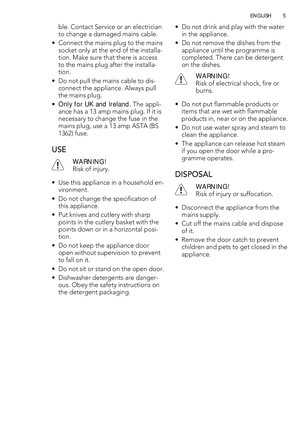 AEG 78400 VI user manual Use, Disposal 