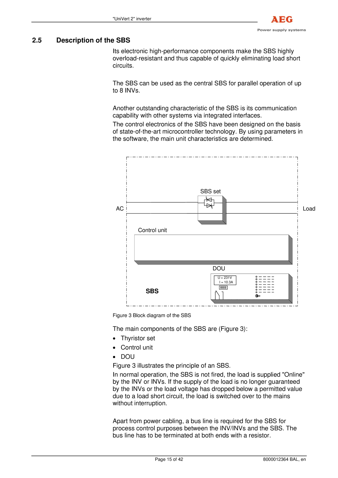 AEG 8000012364 BAL operating instructions Description of the SBS, Sbs 
