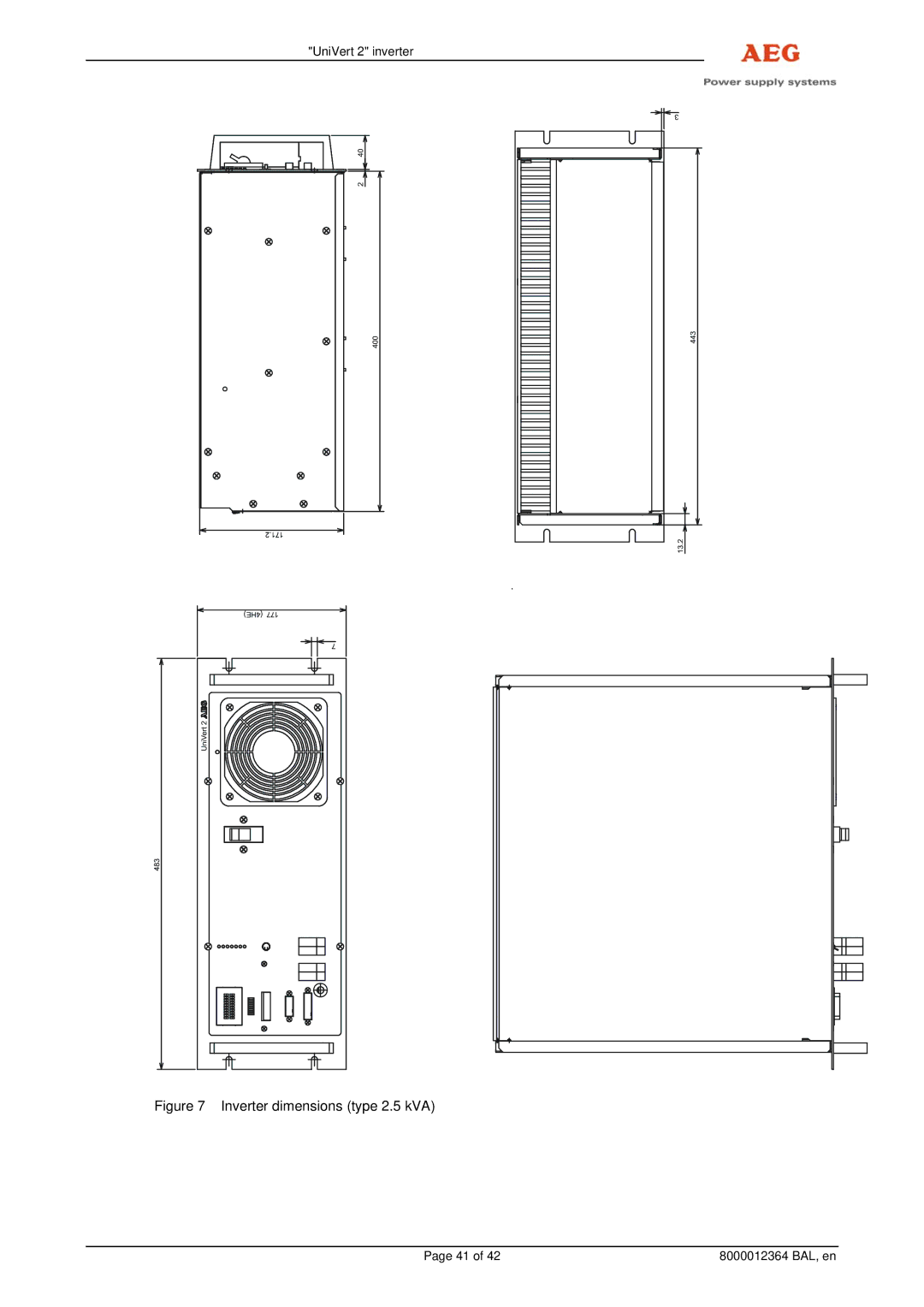 AEG 8000012364 BAL operating instructions Inverter dimensions type 2.5 kVA 
